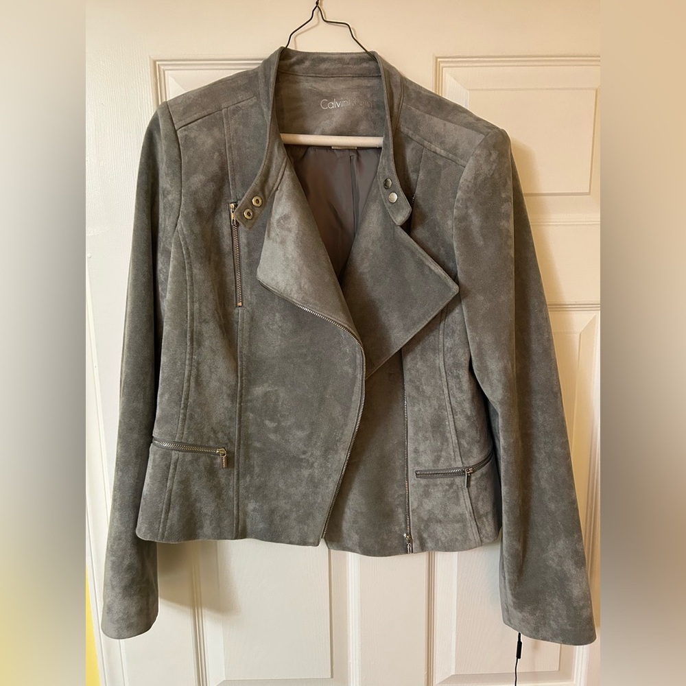 Calvin Klein Gray Seude Moto Jacket - Never worn